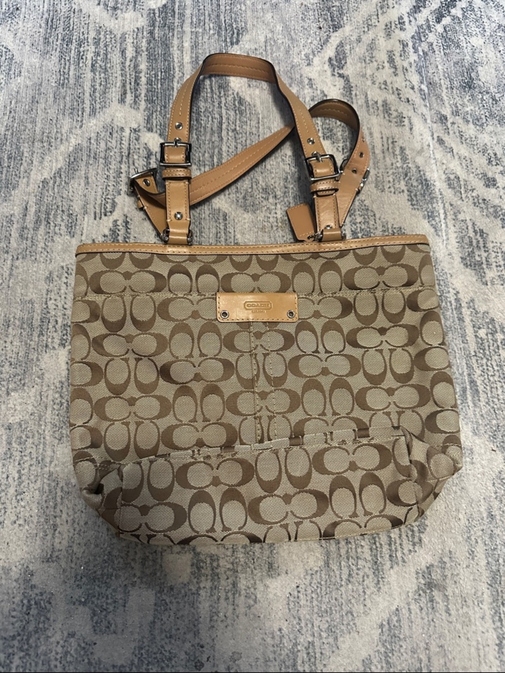 Coach Tan/Khaki Signature Canvas Shoulder Tote